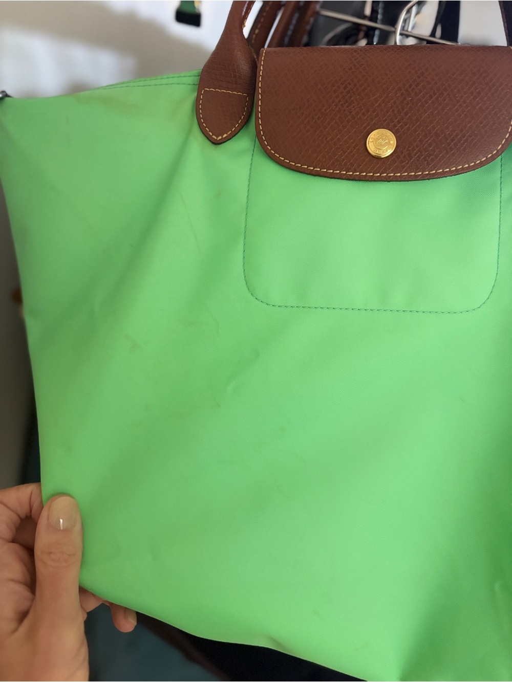 Longchamp Le Pliage Medium Short Handle Tote Soft Green Nylon Foldable - Picture 8 of 8